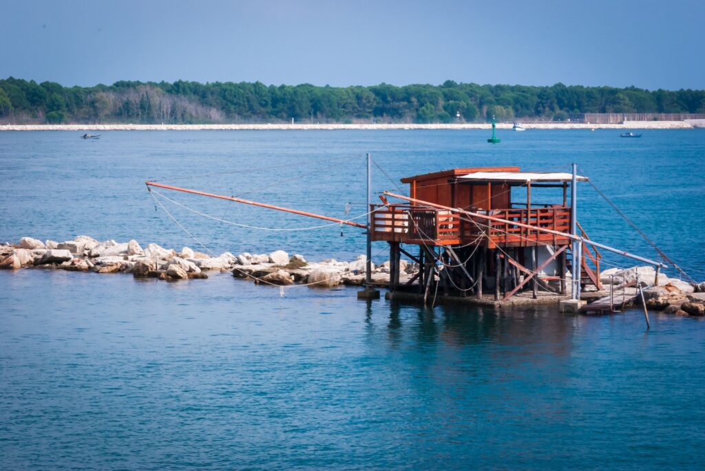 Fishermen’s hut on stilts in the lagoon